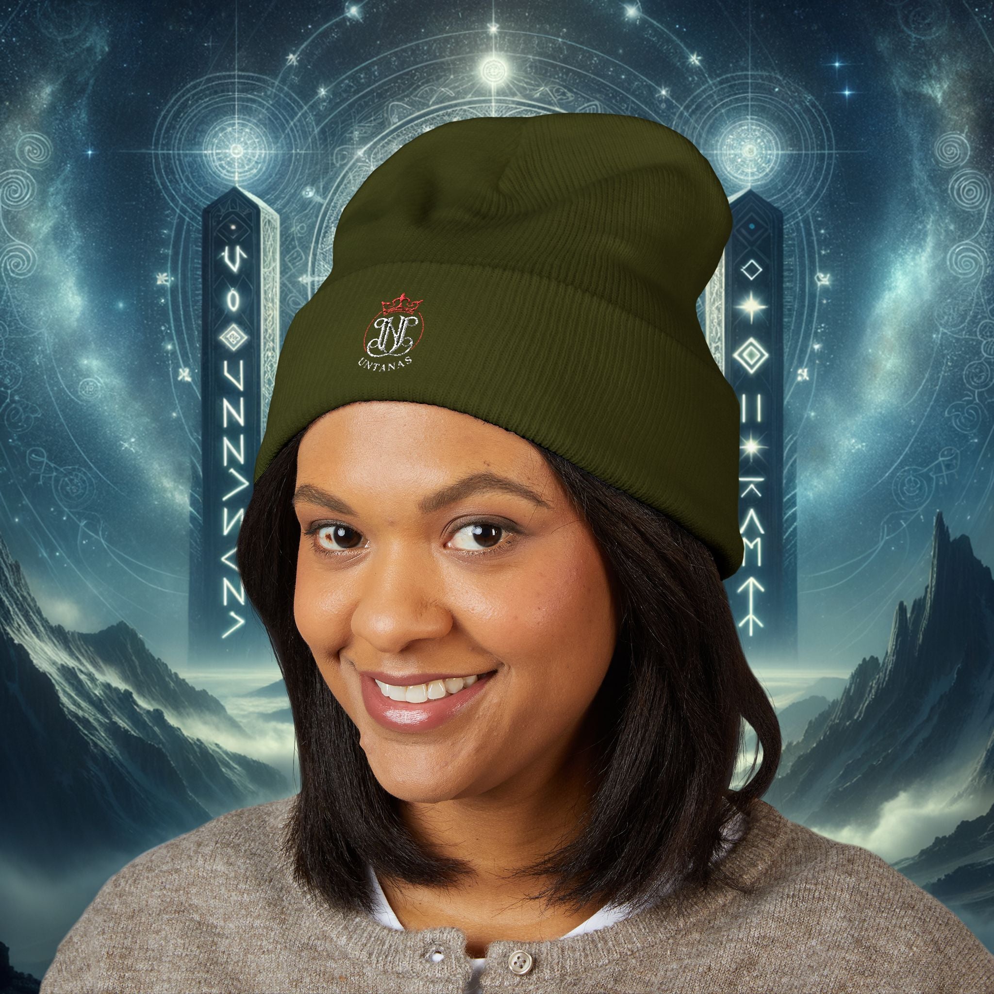 UNTANAS Logo Embroidered Beanie — "ignite your crown" Spiritual Knit Hat